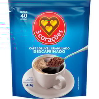 Café Solúvel 3 Corações Descafeinado 40g