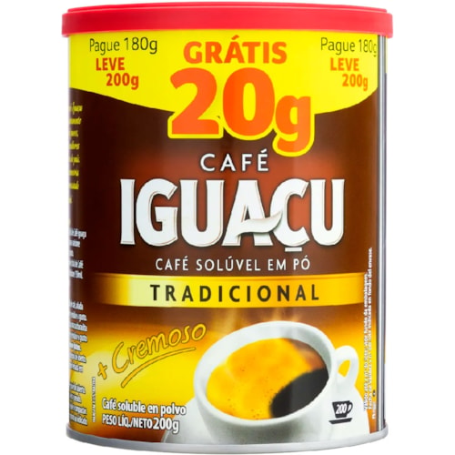 Café Solúvel Iguaçú Tradicional Lata Leve 200g Pague 180g