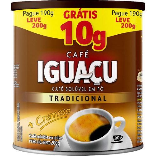 Café Solúvel Iguaçu Tradicional Lata Leve 200g Pague 190g