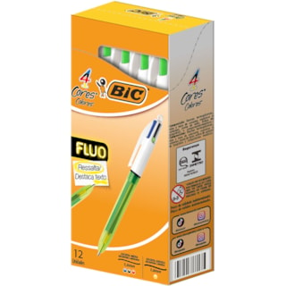 Caneta Esferográfica Bic 4 Cores Fluo 12Un