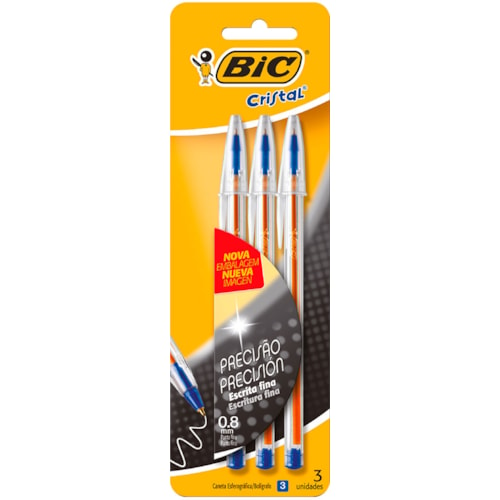 Caneta Esferográfica Bic Cristal Fina Cor Azul 3Un