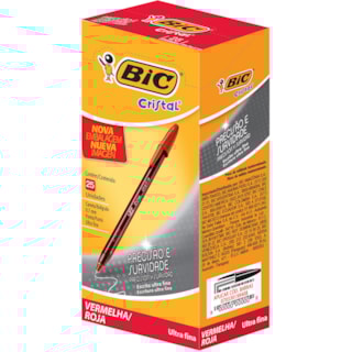 Caneta Esferográfica Bic Cristal Ultra Fina Cor Vermelha 25Un