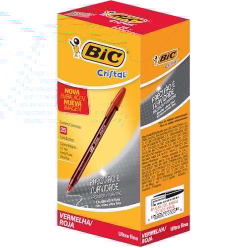 Caneta Esferográfica Bic Cristal Ultra Fina Cor Vermelha 25Un