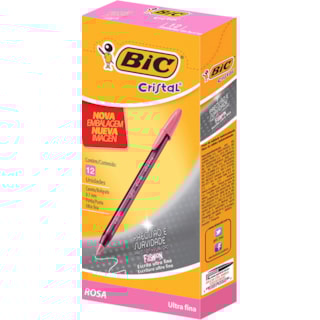 Caneta Esferográfica Bic Ultra Fina Fashion Rosa 12 Unidades