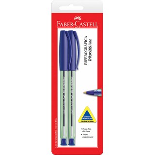 Caneta Esferográfica Faber-Castell Trilux Ponta Fina Azul 2 Unidades