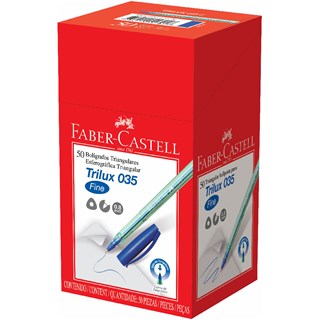 Caneta Esferográfica Faber-Castell Trilux Ponta Fina Azul 50 Unidades