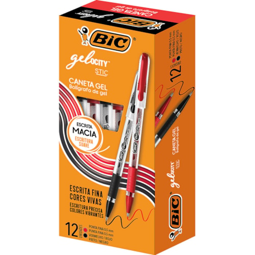 Caneta Gel Bic Gelocity Stic Preto e Vermelho 12Un