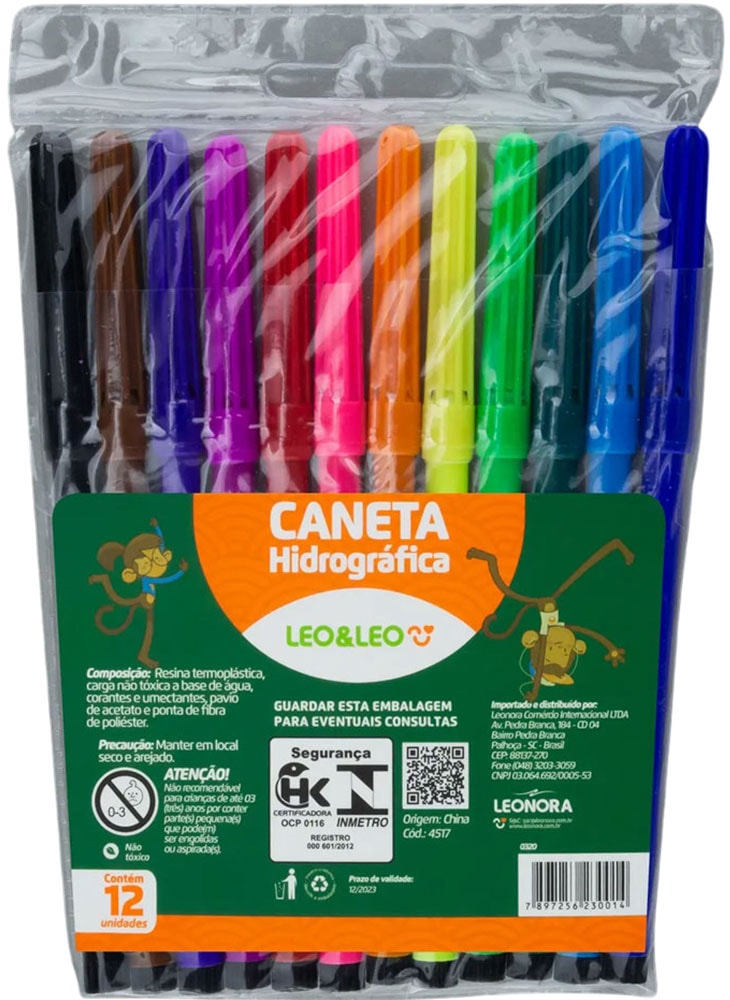Caneta Hidrográfica Leo&Leo 12 Cores - Destro
