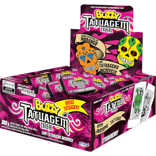 Chiclete Buzzy Tattoo Sabor Morango 90Un