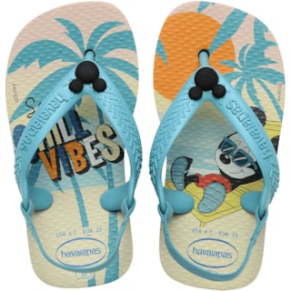 Chinelo Havaianas Baby Disney Classics Bege Palha/Azul 21