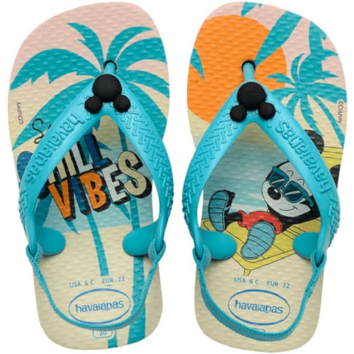 Chinelo Havaianas Baby Disney Classics Bege Palha/Azul 25/26