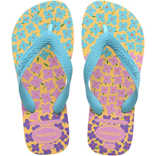 Chinelo Havaianas Kids Flores Amarelo/Azul 23/24