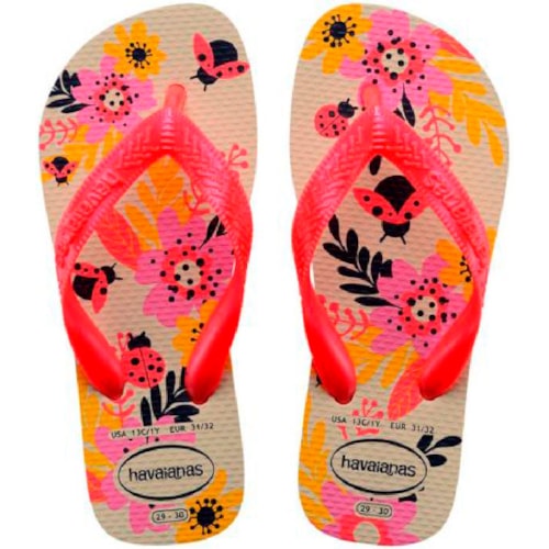 Chinelo Havaianas Kids Flores Bege Palha 25/26