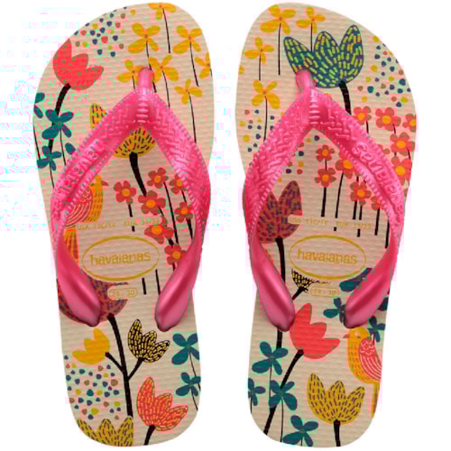 Chinelo Havaianas Kids Flores Bege Palha/Rosa 23/24