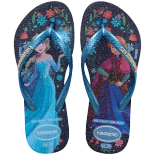 Chinelo Havaianas Kids Slim Princesas Frozen Azul 29/30