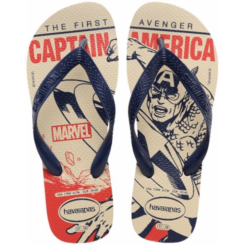 Chinelo Havaianas Marvel Logomania Bege/Mar 35/36