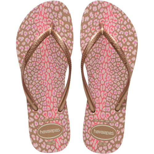 Chinelo Havaianas Slim Animais Rose Gold 33/34