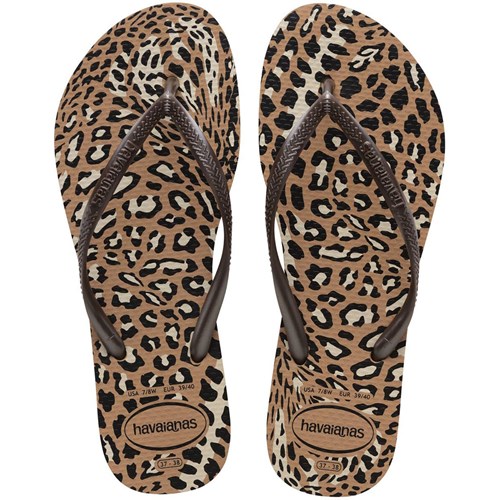 Chinelo Havaianas Slim Animals Rose Gold/Café 35/36