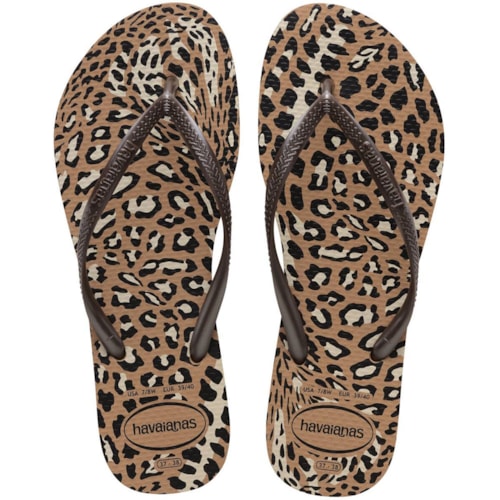 Chinelo Havaianas Slim Animals Rose Gold/Café 39/40