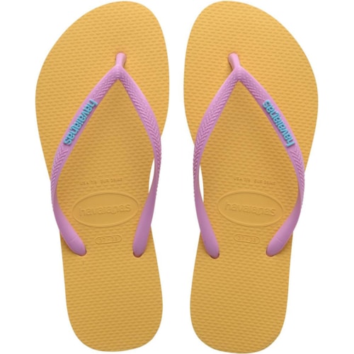 Chinelo Havaianas Slim Logo PopUp Amarelo/Cajá 33/34