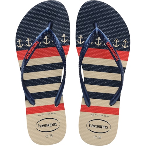 Chinelo Havaianas Slim Nautical Bege Palha/Mar 37/38