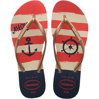 Chinelo Havaianas Slim Nautical Bege Palha/Rose 35/36