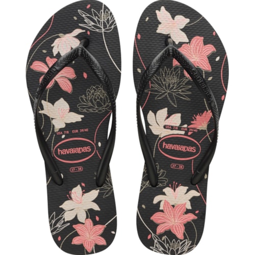 Chinelo Havaianas Slim Ogrananic Preto/Cinza Dark/Rosa 35/36