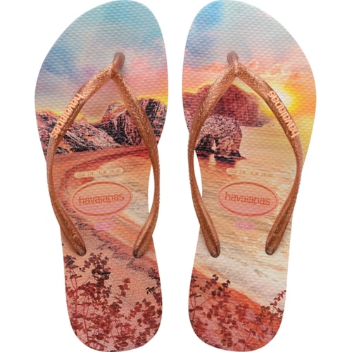 Chinelo Havaianas Slim Paisage Bege Palha 35/36