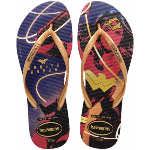 Chinelo Havaianas Slim Wonder Woman Marinho/Ouro 33/34