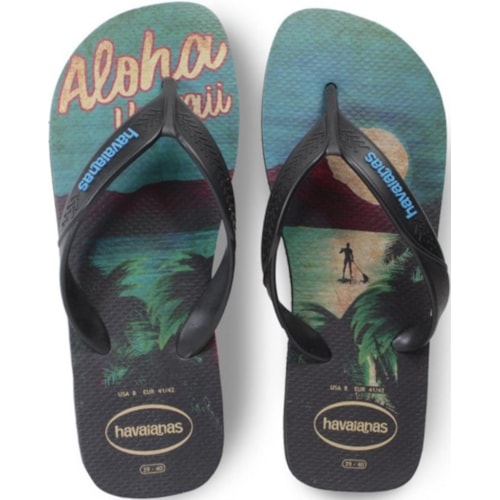 Chinelo Havaianas Surf Preto e Turquesa 41/42