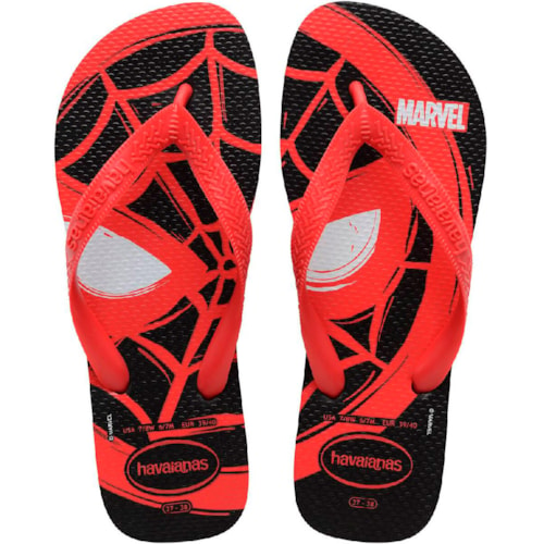 Chinelo Havaianas Top Marvel Logomania Preto/Vermelho 25/26