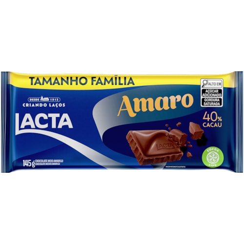 Chocolate Lacta Amaro 40% Cacau Em Barra 145g