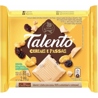Chocolate Talento Branco Cereais e Passas 85g