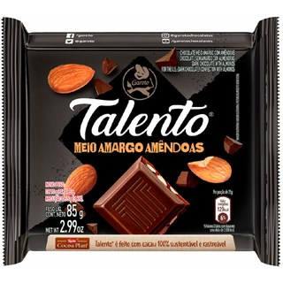 Chocolate Talento Meio Amargo Amêndoas 85g