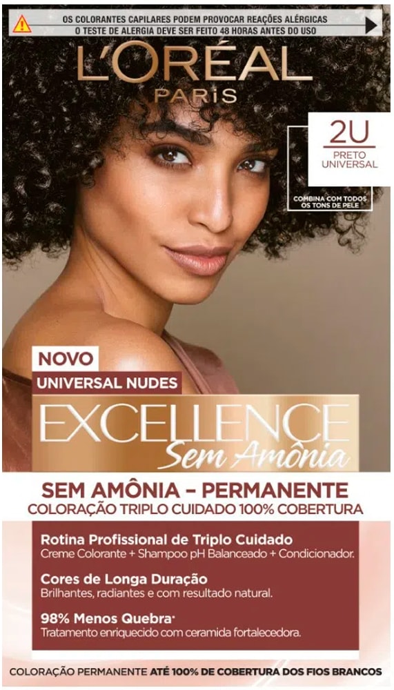 Coloração L'Oréal Excellence Preto Sem Amônia 2U - Destro