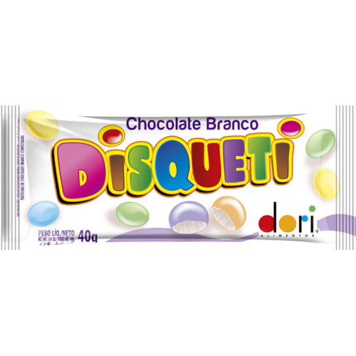 Confeito Disqueti Dori Sabor Chocolate Branco 40g