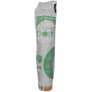 Copo Descartável Copobom Branco 200ml 100Un