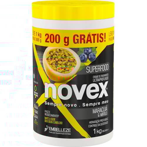 Creme de Tratamento Novex Maracujá e Mirtilo 1Kg 200g Grátis