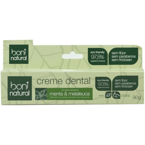 Creme Dental Boni Natural Sem Flúor Menta e Malaleuca 90g