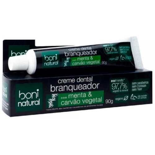 Creme Dental Branqueador Boni Natural Menta & Carvão Vegetal 90g