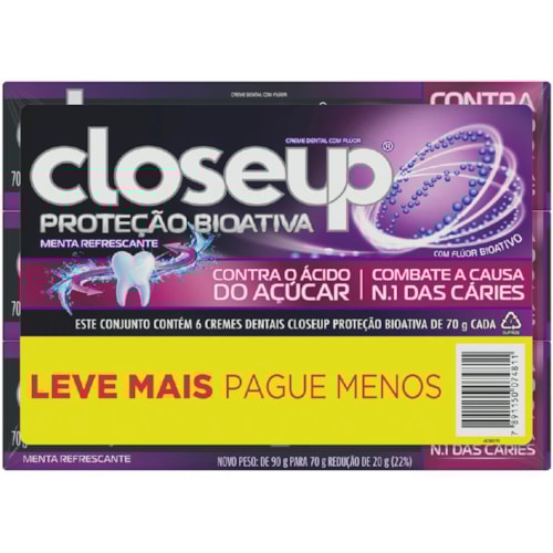Creme Dental Closeup Proteção Bioativa 6X70g Leve Mais Pague Menos