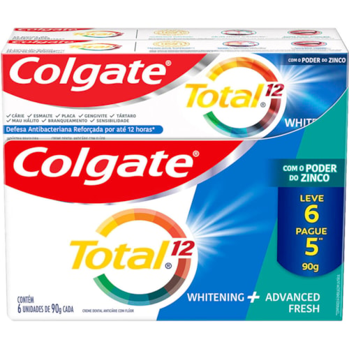 Creme Dental Colgate 12 Whitening & Advance 6x90g