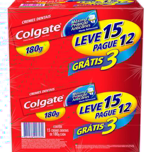Creme Dental Colgate Máxima Proteção Anticárie 180g L15 P12 unidades