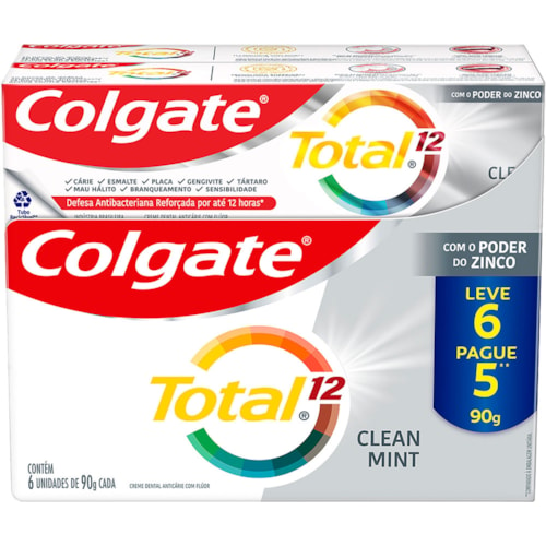 Creme Dental Colgate Total 12 Clean Mint 90g 6Un Leve 6 Pague 5