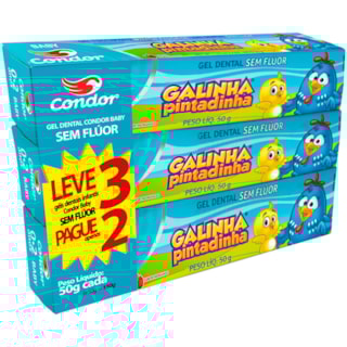 Creme Dental Condor Galinha Pintadinha Sem Flúor 50g Leve 3Un Pague 2U