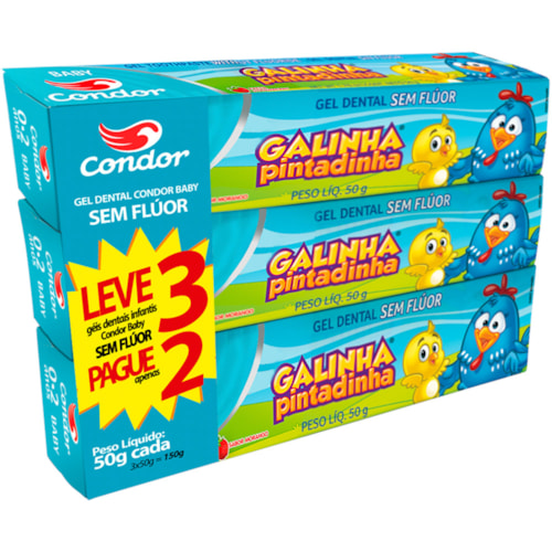 Creme Dental Condor Galinha Pintadinha Sem Flúor 50g Leve 3Un Pague 2U