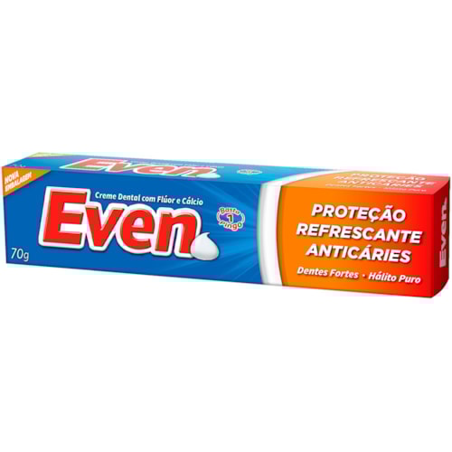 Creme Dental Even Flúor e Cálcio Proteção Refrescante Anticáries 70g