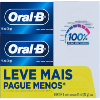 Creme Dental Oral B 100% 3Un 70g