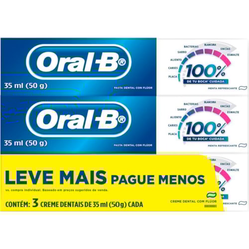 Creme Dental Oral-B 100% 50g 3Un Leve + Pague -