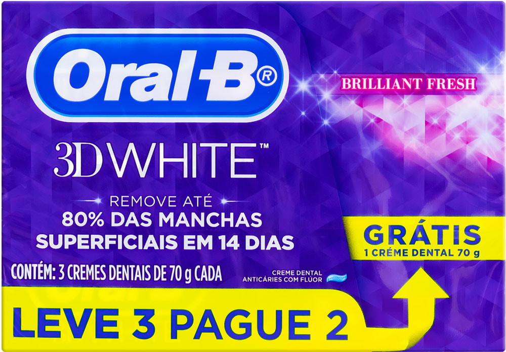 Creme Dental Oral-B 3D White Brilliant Fresh 70g 3Un Leve 3 Pague